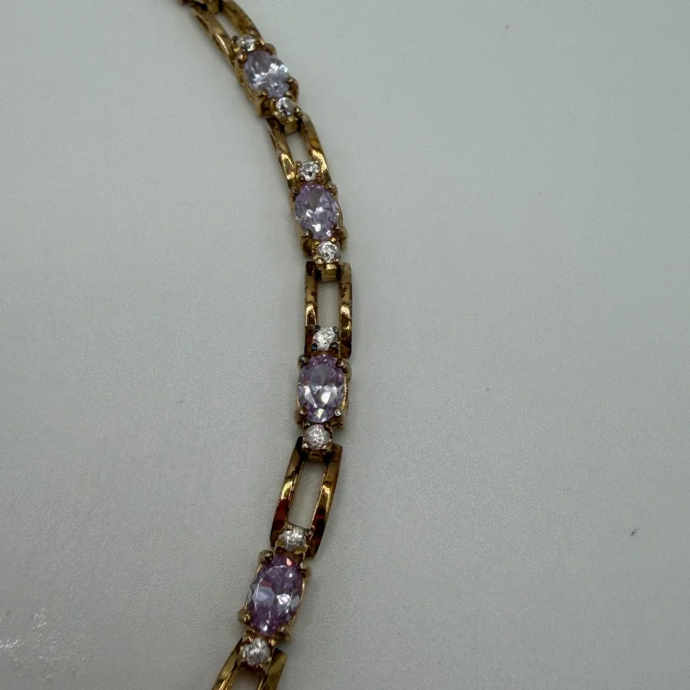 Gold Plated Sterling Silver Lavender Cubic‎ Zirconia Tennis Bracelet